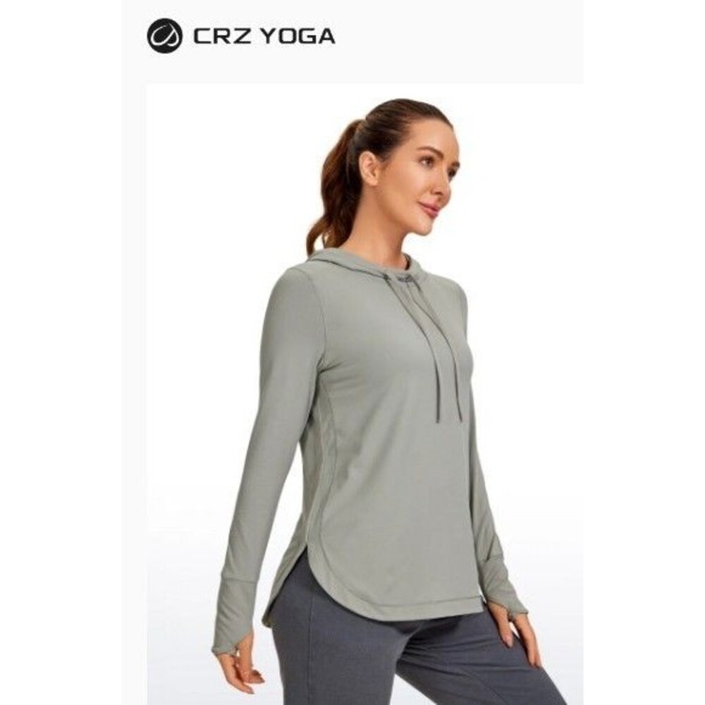 ​CRZ YOGA Brushed Feeling Hoodie Womens S 4/6 Gray Sage Workout Long Sleeve Slit